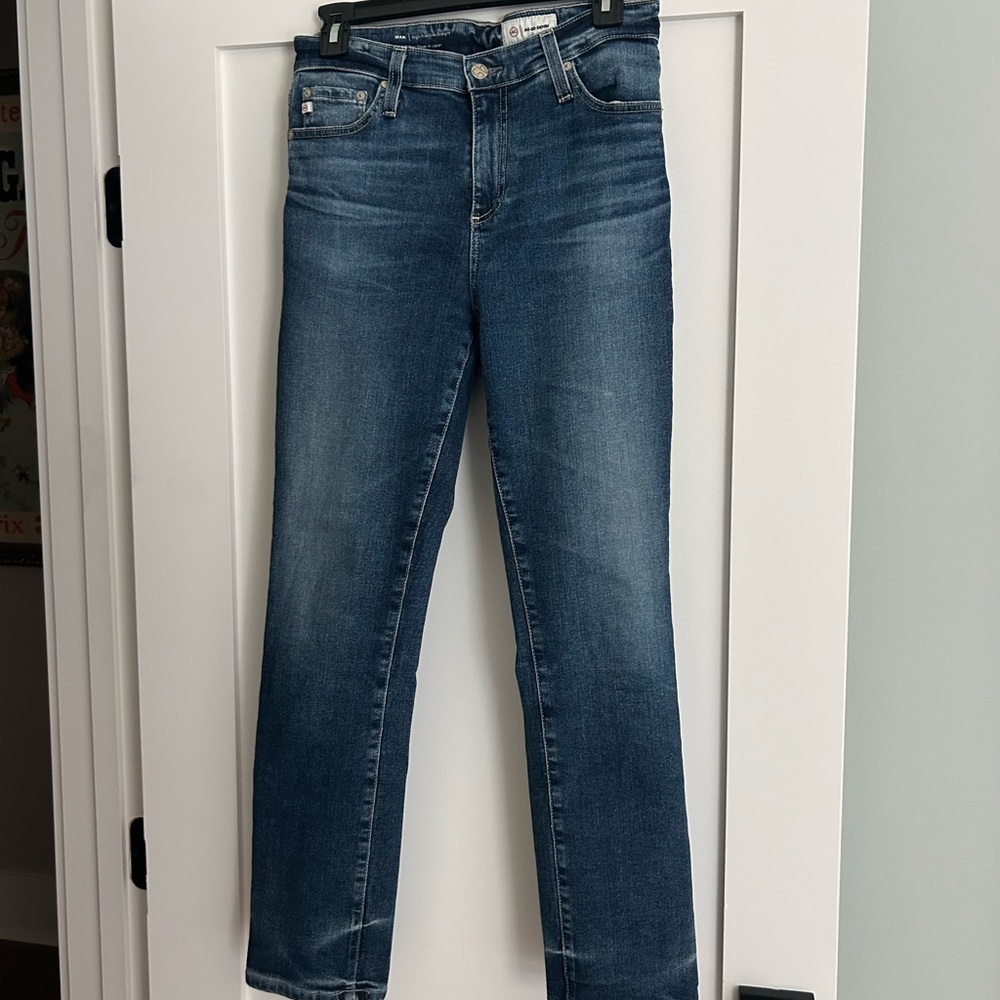 AG Denim high rise slim straight blue jeans #highrise #straight